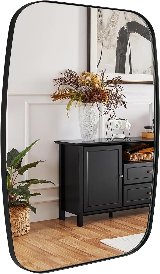 ANDY STAR Black Oblong Mirror, 32x40 Inch Black Oval Mirror for Bathroom with Stainless Steel Metal Frame, Wall Mouned for Bathroom, Living Room, Entryway-Ruum Studio Home