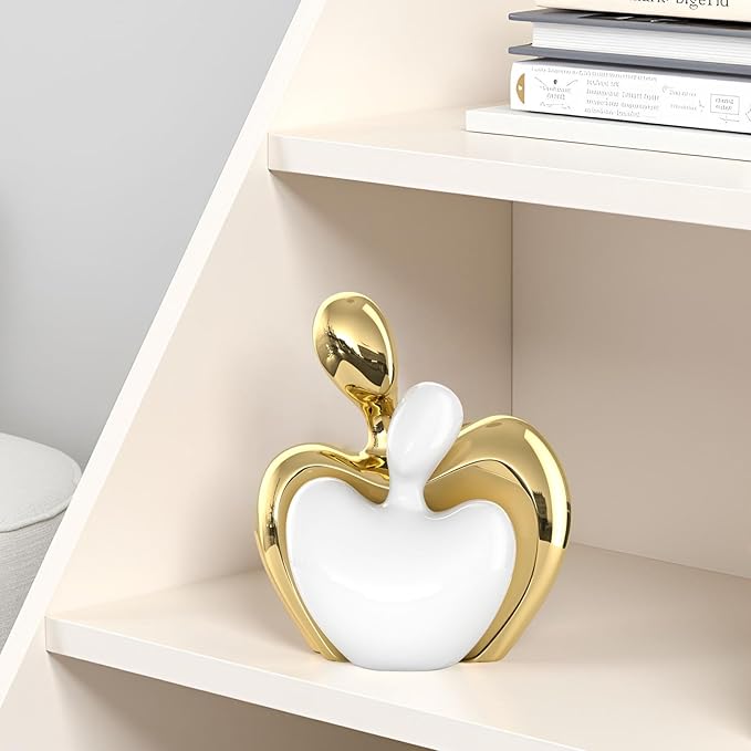 XMGZQ White and Gold Ceramic Couple Figurines Home Decor,Wedding Engagement Romantic Gift for Husband Wife,Large Male and Female Love Statue Valentine's Day Birthday,Abstract Hugging Couple-Ruum Studio Home