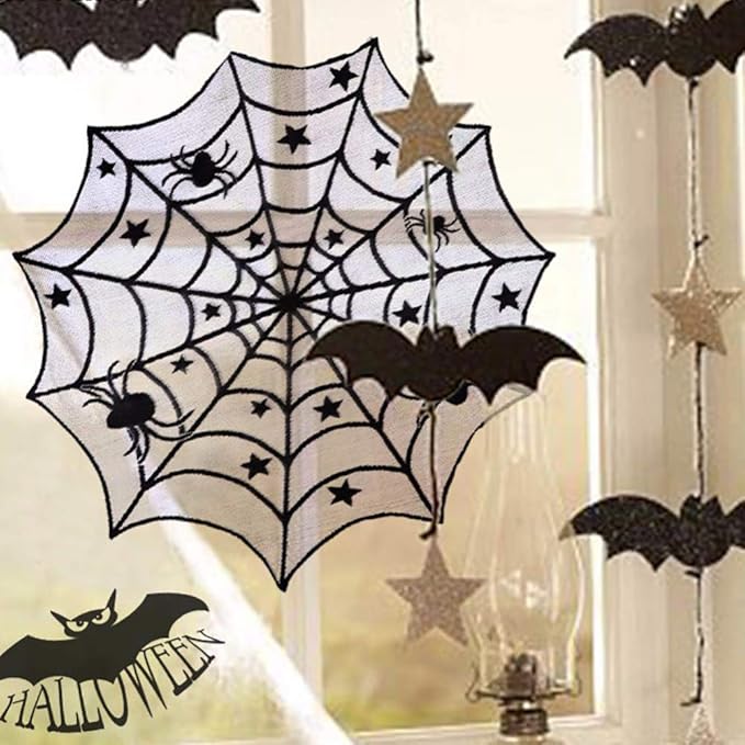 40 Inch Round Spider Web Lace Table Topper Black Halloween Spider Web Tablecloth Party Decoration-Ruum Studio Home