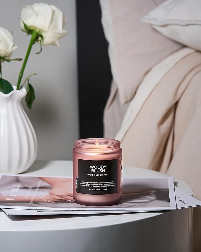 M&SENSE Woody Blush - Rose Vetiver Scented Candles 7.05oz 50 Hour Long Lasting Burn Non Toxic Natural Luxury Candle Gifts for Women，Aromatherapy Gifts for Relaxing Spa-Ruum Studio Home