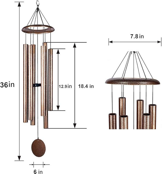 36 Inch Wind Chimes for Outside Deep Tone Sound Like Church Bell Memorial Christmas Copper Vein Thickness of Tube is 2.1mm Taiwan Made-Ruum Studio Home