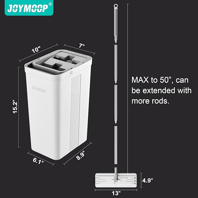 JOYMOOP Hands-Free Self-Cleaning Microfiber Mop and Bucket with Wringer Set for Home, Mops for Floor Cleaning and Wall Cleaner, Hardwood, Tile, Laminate, Vinyl Floors, Smooth Walls, and Glass Windows-Ruum Studio Home