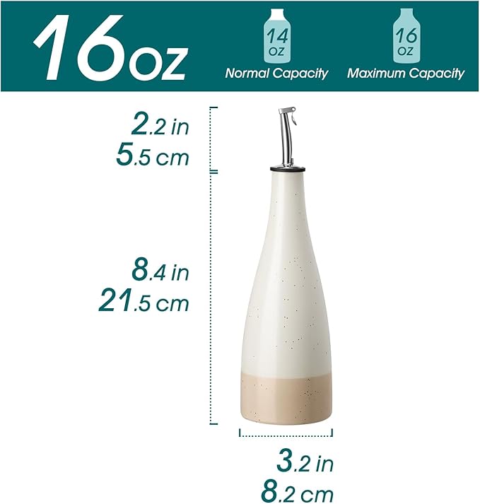 vancasso 16 Oz Ceramic Olive Oil Dispenser Bottle, Bottle Dispenser with Spout and Funnel for Kitchen,Suitable for Oil, Vinegar, Coffee Syrups & Other Liquids，Cream-Ruum Studio Home