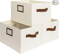 StorageWorks Storage Baskets for Shelves, Foldable Fabric Closet Storage Bins with PU Handles, Fabric Storage Bins Clothes Organizer, Ivory White, 3-Pack, Large-Ruum Studio Home