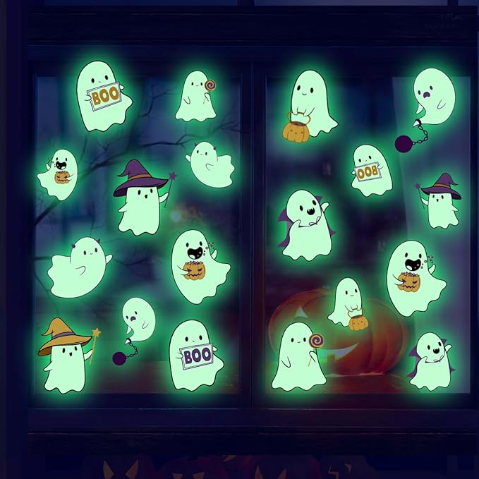 Glow in The Dark Halloween Window Clings Luminous Pumpkin Ghost Window Stickers Decor for Halloween Theme Party Decorations-Ruum Studio Home