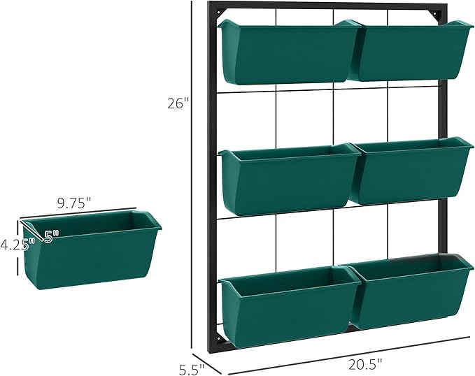 Outsunny 3-Tier Wall Planter with 6 Pots for Indoor and Outdoor Use, Hanging Plant Holder, Self Draining Wall Mounted Planter for Vegetables, Flowers, Herbs, Green-Ruum Studio Home