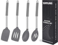 5-Piece Silicone Kitchen Tool Set, BPA-Free, Heat-Resistant, Non-Stick & Dishwasher-Safe, with Slotted/Solid Spoons & Spatulas for Frying, Mixing, Draining – Includes Multi-Purpose Serving Hook(Gray)-Ruum Studio Home