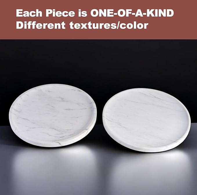 Natural Round Marble Tray - Luxury Decorative Serving Tray for Coffee Table, Bathroom Vanity, Dresser & Kitchen Countertop - Stone Organizer for Jewelry, Perfume, Candle, Home Decor(Volakas)-Ruum Studio Home