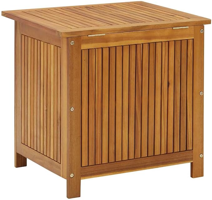 vidaXL Wooden Deck Box - Outdoor Teak Storage Chest, Ideal for Patio Furniture Cushions, Pool Accessories, Garden Tools - Water-Resistant Bag Inside - 23.6''x19.7''x22.8'', Solid Acacia Wood-Ruum Studio Home