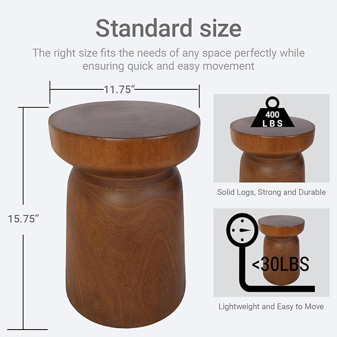 Solid Wood Tree Stump Table Wooden Side Table End Table Plant Stool Handmade Rustic Nightstand Natural Wood Stool Coffee Table for Home Office Patio (Brown)-Ruum Studio Home