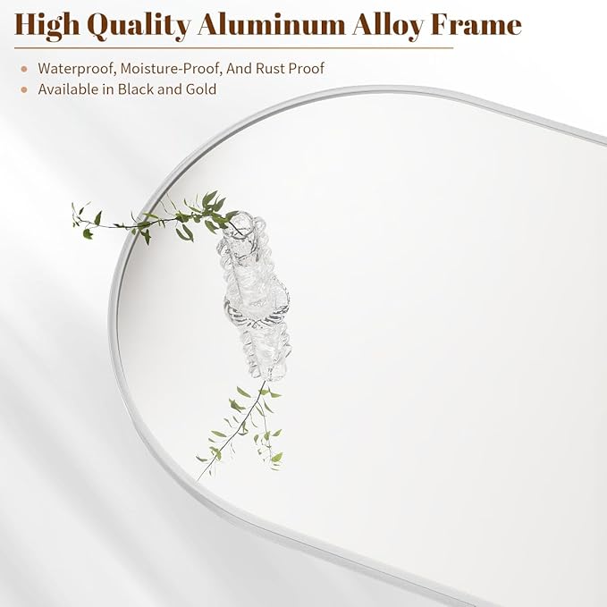 BEAUTYPEAK 20"x30" Arch Bathroom Mirror, Wall Mounted Vanity Metal Frame Mirror for Bedroom, Entryway, Living Room, Silver-Ruum Studio Home