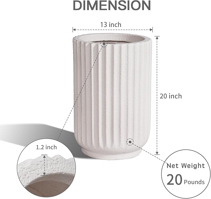 Classic Roman Column Style Planter | 20" Tall | Black & White Options | Ideal for Entrance & Living Room Corner | Durable Fiberglass Composite-Ruum Studio Home