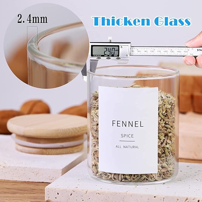Glass Spice Jars with Bamboo Lids - 20 Pcs Thicken(2.4mm) 6oz Airtight Seasoning Containers with 131 Waterproof Minimalist Spice labels Preprinted - Small herb Jars for Pantry Organization and Storage-Ruum Studio Home
