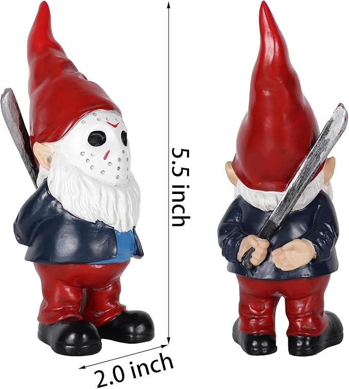 Horror Garden Gnome Decor - 5.5" Halloween Outdoor Statue, Spooky Valentines Gifts & Creepmas Collectible (Weatherproof Resin)-Ruum Studio Home
