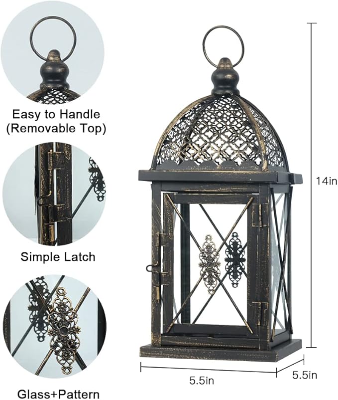 NEEDOMO 14.4" Outdoor Lantern, Large Vintage Lanters Decorative Indoor with Clear Glass, Metal Candle Lantern Decor for Home, Table, Patio, Front Porch, Rustic Farmhouse Wedding Shelf-Ruum Studio Home
