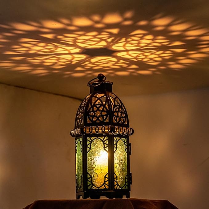 NEEDOMO Hanging Moroccan Lantern, 12.8'' Vintage Candle Holder, Metal Lanterns Decorative Indoor Outdoor, Table, Patio, Porch, Shelf, Gothic Home Decor (Green, Large Size)-Ruum Studio Home