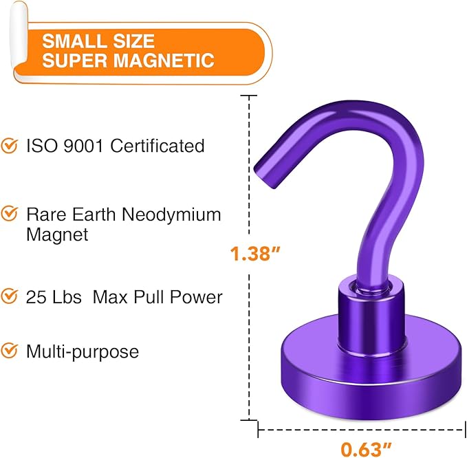 MIKEDE Magnetic Hooks Heavy Duty, 28Lbs Neodymium Magnets with Hooks for Refrigerator, 10Pcs Strong Cruise Hooks for Hanging, Magnetic Hanger for Grill, Toolbox, Storage - Purple-Ruum Studio Home