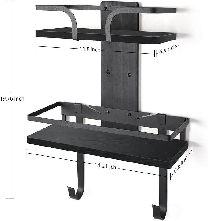 VINAEMO Ironing Board Hanger Wall Mount, 2-Layer Iron and Ironing Board Holder, Laundry Room Shelves Solid Wood with Removable Hooks Home Organization and Storage-Ruum Studio Home