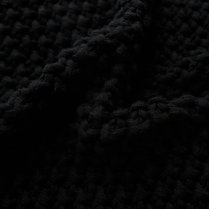 Longhui bedding Chunky Cable Knit Throw Blanket Lightweight Black 100% Organic Cotton Blanket for Sofa Couch Bed Baby Nursery, Rustic Shabby Chic Modern Farmhouse, 51” x 63” Give Laundering Bag-Ruum Studio Home
