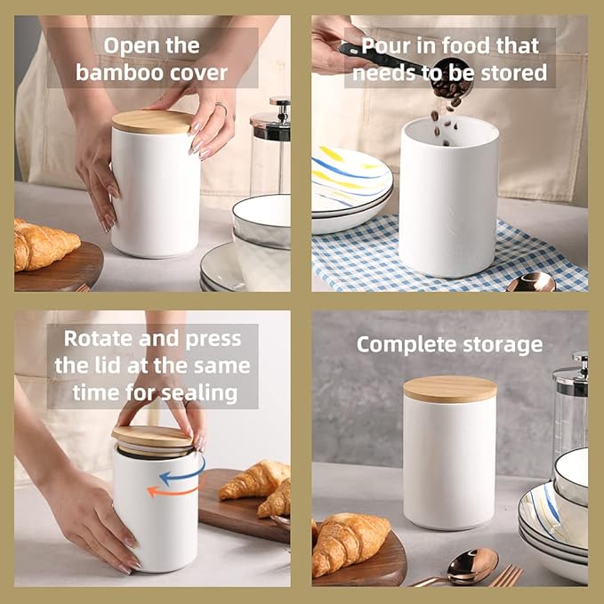 Sweejar Ceramic Kitchen Canister Sets, Porcelain Container for Countertop, Heavy Food Storage Jars with Airthight Seal Bamboo Lid, Servering for Sugar, Coffee Beans, Tea Leaves, Pack of 4（White）-Ruum Studio Home
