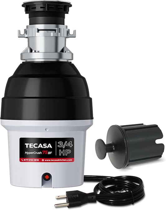 3/4 HP Batch Feed Garbage Disposal, TECASA Stainless Steel Food Waste Grinding System for Kitchen Sink Food Waste, Power Cord Included, Sound Reduction, Grey and Black - HyperCrush 75 BF-Ruum Studio Home