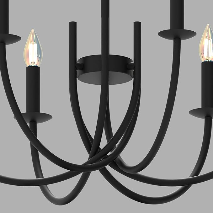 Black Dining Room Chandelier, LED Hanging Lamp Ceiling, Modern Round Candle Pendant Light Fixtures for Farmhouse Living Room Bedroom Kitchen Island (Black-C 6Lights)-Ruum Studio Home