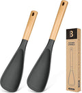 Multifunction Spatula Spoon for Nonstick Cookwares, Great for Cooking and Serving, Sturdy BPA-Free Matte Silicone, Wood Handle Spatula for Mixing, Scoop, and Scrape, Grey(2 pack,11.4" & 13.4")-Ruum Studio Home