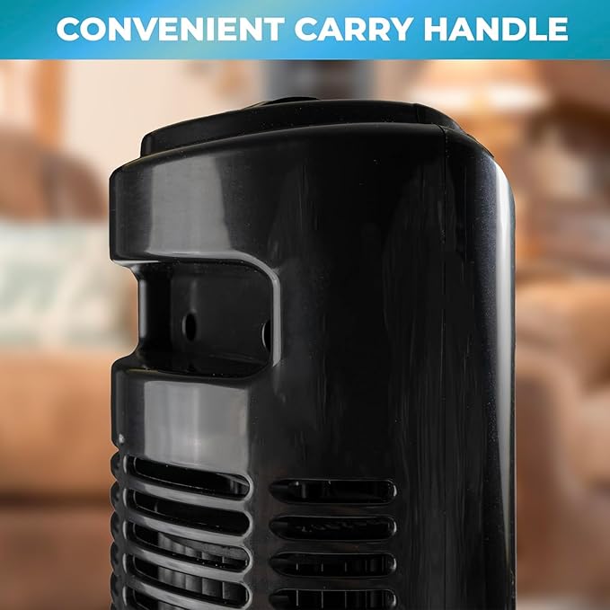Comfort Zone 32-Inch Bladeless Tower Fan with 3 Speeds, 90° Oscillation, Portable Indoor Stand Fan with Built-In Carry Handle – Quiet Cooling for Bedroom, Black-Ruum Studio Home