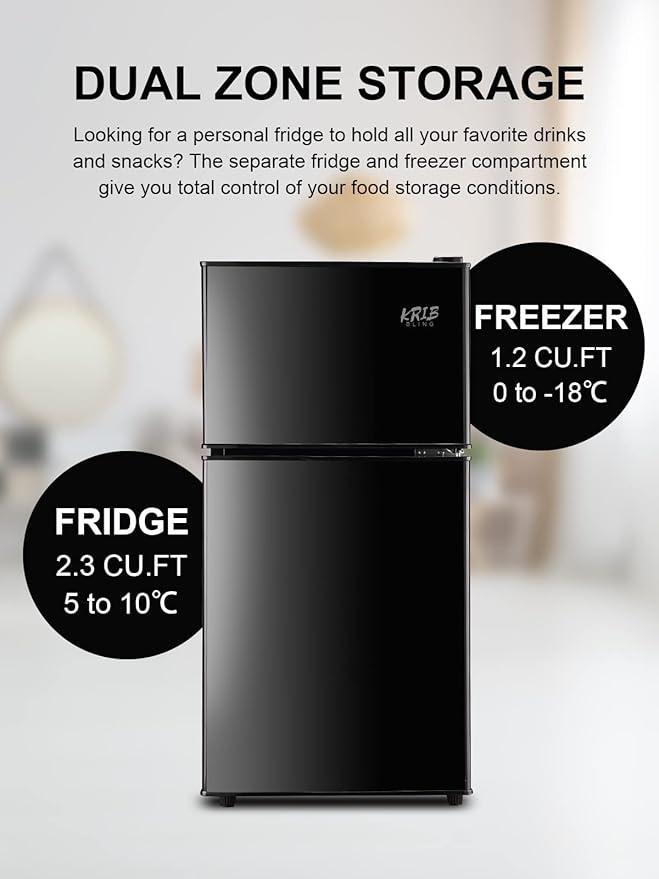 3.5 Cu.Ft Refrigerator 2 Door 7 Level Adjustable Thermostat Control Top-Freezer Refrigerator Lock Fresh Energy Saving Black (KB03-FLS-80-BLACK)-Ruum Studio Home