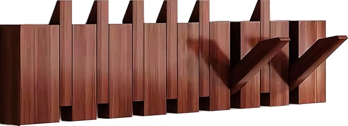 Wall Mounted Piano Key Hanger | Flip Style Hook | Entrance Wall Art Hook, Made of Oak Wood (3 Times Painted, 4 Times Polished) (Walnut, 8Hooks)-Ruum Studio Home