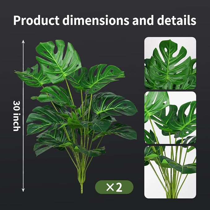 Melorca&Guilla Artificial Plants 2PCS 30“Large Fake Monstera Plants,Faux Tropical Palm Plant,Tall Artificial Tree Greenery Shrubs Bushes for Garden Porch Window Box Shop Office Home Décor-Ruum Studio Home