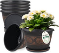 6 Pack 8 inch Plant Pots, Retro Pattern Planters with Drainage Holes and Saucer, Sturdy Plastic Garden Flower Pots for Indoor & Outdoor Plants-Ruum Studio Home