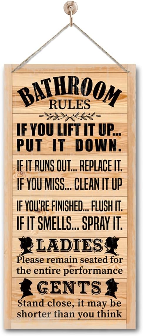 Rustic Western Bathroom Decor - Funny Wall Signs, Farmhouse Country Rules Wall Decor H1-Ruum Studio Home