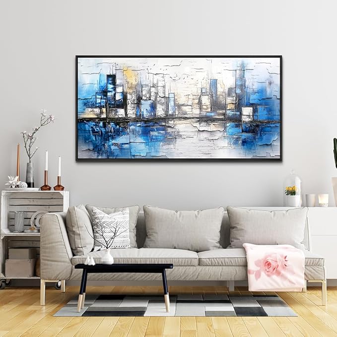 ZUITINGHUA Black Framed Canvas Wall Art For Living Room Large Wall Decor For Office Bedroom Decorations Blue Landscape Pictures Abstraction Paintings Artwork Aesthetic Mural Home Decor 30x60 In-Ruum Studio Home