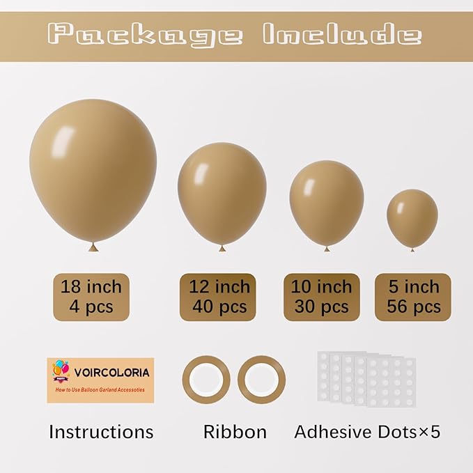 130pcs Tan Balloons Different Sizes 18" 12" 10" 5" Light Brown Latex Balloon Garland Arch Kit for Birthday Baby Shower Graduation Wedding Gender Reveal Anniversary Party Decorations-Ruum Studio Home
