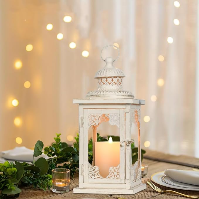 NEEDOMO Large Lanterns Decorative Indoor, 14'' Vintage Outdoor Lanterns with Clear Glass, Metal Candle Holder Lantern Rustic Farmhouse Shelf Decor for Indoor Outdoor Events Wedding and Party-Ruum Studio Home