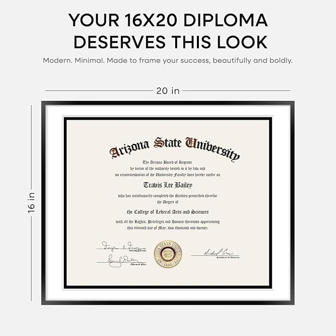 Homeforia Diploma Frame 16x20 Black, High End Metal 16 x 20 Black Certificate Frames with Mat 14 x 17, 20x16 Document Frame Matted to 14x17, Award Graduation Frames, Tempered Glass, Wall Kit, Set of 1-Ruum Studio Home