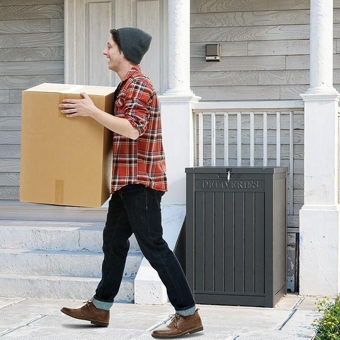 DRATO 48 Gallon Package Delivery Box, Large Lockable Storage Box, Double-Wall Resin Outdoor Package Delivery and Waterproof Deck Box for Porch, Patios-Ruum Studio Home