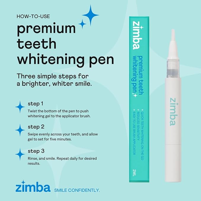 Zimba Travel Teeth Whitening Pen - Effective, Travel-Friendly, and Easy to Use Gel Whitening Pen - Stain Remover and Teeth Whitener for Coffee, Wine, Soda, and Other Stains (1 Pack)-Ruum Studio Home