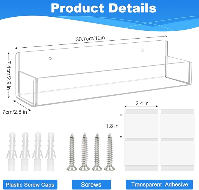 Acrylic Spice Rack Wall Mount-12 Inch, Clear Spice Shelf Storage Holder, 4 Pack Hanging Seasoning Rack Organizer for Cabinet Door, Cupboard or Wall Kitchen (Adhesive or Screw)-Ruum Studio Home