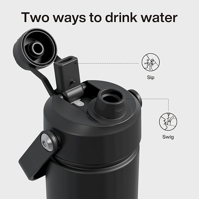 Insulated Water Bottle with Straw Stainless Steel Water Bottle, Leak-Proof, BPA-Free, Double Wall Vacuum Keeps Cold for 24 Hours for Sports, Travel, School (26 oz, Black Night)-Ruum Studio Home