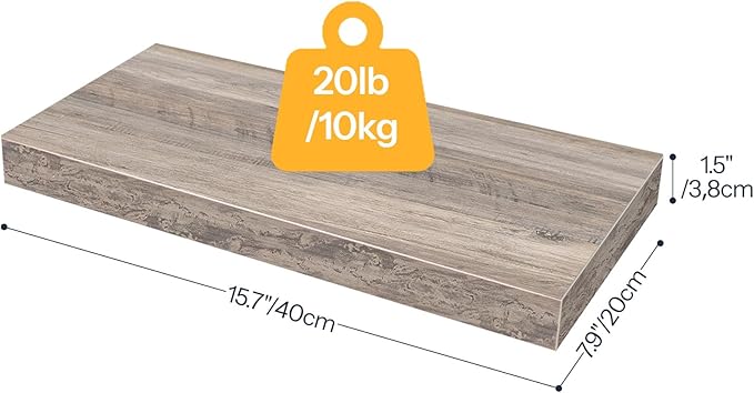 HOOBRO Floating Shelves for Wall, Wall Mounted Shelf Set of 2, 15.7" Hanging Shelf with Invisible Brackets, for Wall in Bathroom, Bedroom, Toilet, Kitchen, Living Room, Office, Greige BG40BJ01-Ruum Studio Home