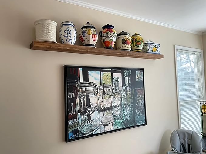 joelsantiques 60 Inch Wooden Floating Shelves for Wall - 60x8x2 in - Made of Natural Wood - Long Heavy Duty Rustic Wall Shelves for Bedroom - Perfect for Living Room, Kitchen - Medium Brown-Ruum Studio Home