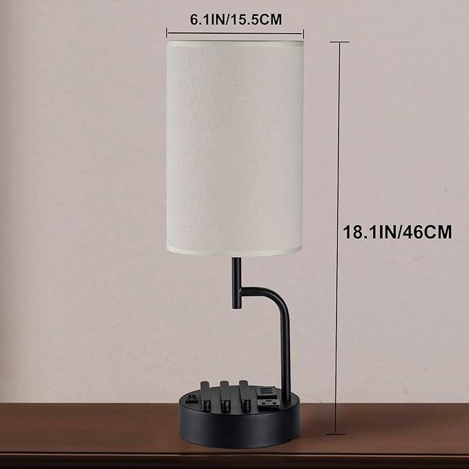 Dreamholder Table Lamp with 3 USB Charging Ports, Modern Desk Lamp with AC Outlet and Phone Stands, Perfect Bedside Lamp for Bedroom, Living Room, Office (Pack of 2), Cream-Ruum Studio Home