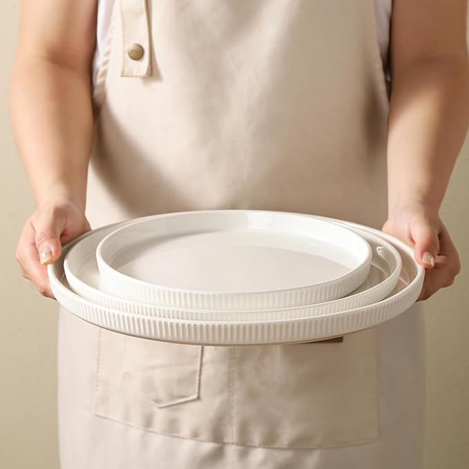 3 Packs Serving Platters, Large Serving Tray, Round Platters for Serving Food, Food Tray for Veggie Fruit Snack Dessert Cheese, White Ceramic Serving Trays for Party, Entertaining, 12.8”/10.8”/8.8”-Ruum Studio Home