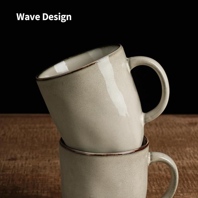 famiware Coffee Mugs Set of 4, Ocean Square 13oz Coffee Cup Set with Handle for Cocoa, Milk, Hot Chocolate, Tea, Water, Stoneware Cups for Kitchen, Microwave and Dishwasher Safe, Light khaki-Ruum Studio Home