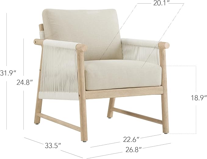 CHITA Boho Patio Rattan Chair, Outdoor Wicker Chair with 7.1″ Thickened Cushions Acacia Wood Frame(Cream)-Ruum Studio Home