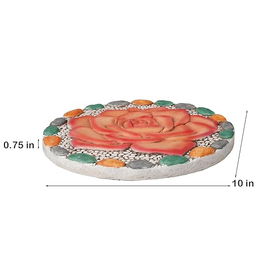 Decorative Rose Garden Stepping Stone - Stepping Stones Outdoor with Colorful Pebble Border, 10x10 inches-Ruum Studio Home