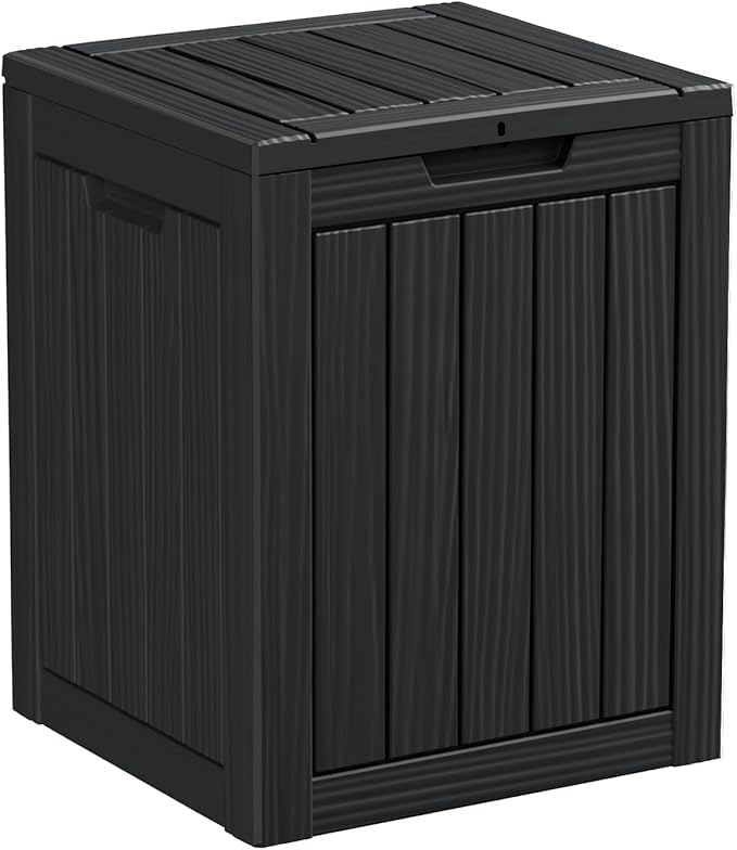 28 Gallon Resin Deck Box, Lockable Patio Outdoor Storage Box for Furniture, Garden Tools and Tools Storage, Waterproof Outside Storage Boxes - Black-Ruum Studio Home