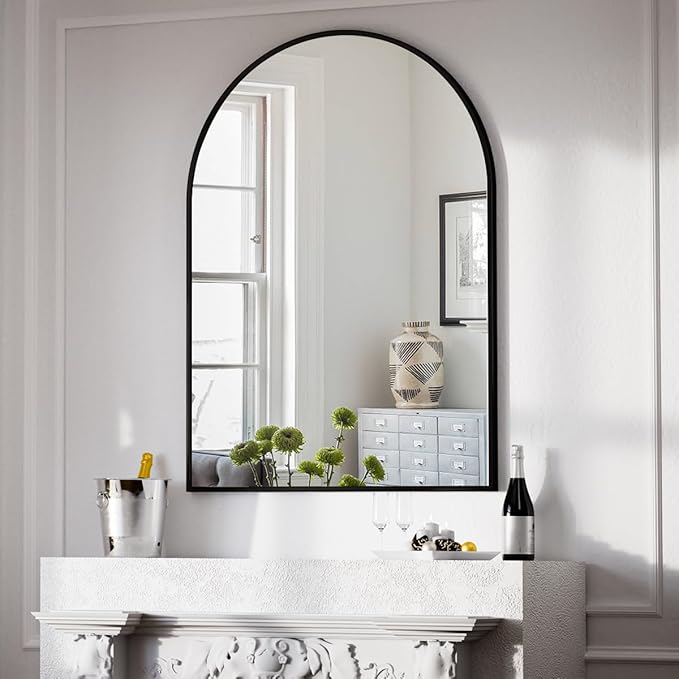 BEAUTYPEAK 30"x40" Arch Bathroom Mirror, Wall Mounted Vanity Metal Frame Mirror for Bedroom, Entryway, Living Room, Black-Ruum Studio Home